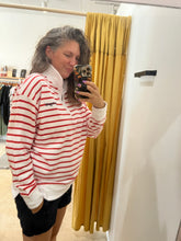 Load image into Gallery viewer, Red and White Striped V Neck Pullover
