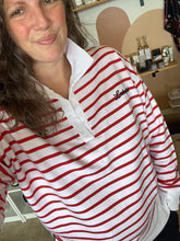 Load image into Gallery viewer, Red and White Striped V Neck Pullover
