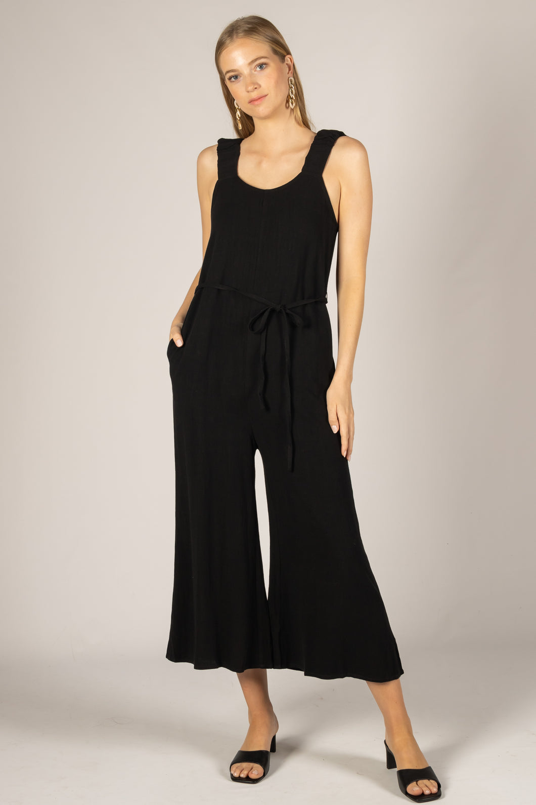Linen Culotte Jumpsuit in Black
