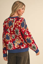 Load image into Gallery viewer, ABSTRACT FLORAL KNIT SWEATER MSW11613: CHARCOAL MOSS / L
