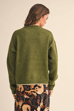 Load image into Gallery viewer, CONTRAST KNIT SCALLOPED EDGE SWEATER MSW11114: Olive / S
