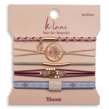 Load image into Gallery viewer, "Bloom" Maroon and Pink with Pressed Flowers Hair Tie Bracelets: Medium
