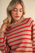 Load image into Gallery viewer, RUFFLED STRIPED SWEATER MSW11354: DESERT RED / S
