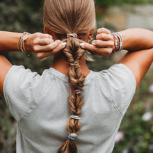 Load image into Gallery viewer, "Bloom" Maroon and Pink with Pressed Flowers Hair Tie Bracelets: Medium
