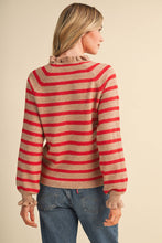 Load image into Gallery viewer, RUFFLED STRIPED SWEATER MSW11354: DESERT RED / S
