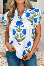 Load image into Gallery viewer, Scallop Trim Blue Floral Blouse

