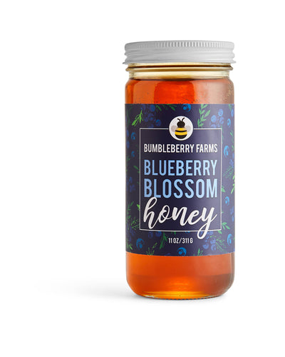 A jar of Blueberry Blossom Honey.