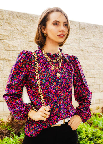 Lady wearing the Floral Print Top.